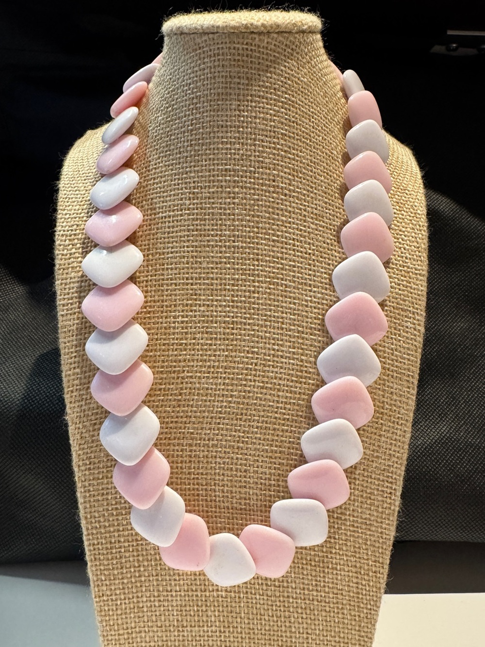 Pink & White Statement Bead Necklace - Women Jewelry